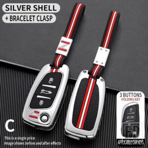 シトロエン プジョー C2 C3 C4 C5 C6 C8 DS4 107 207 306 307 407 308 607 金属キーカバー FOB ケースシェルアクセサリー - silver- chain