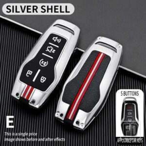 フォード フュージョンモンデオマスタング F-150 エクスプローラーエッジ 2015-2017 2018 2019 アクセサリー 5ボタン金属キーカバー FOB ケース - E-silver-shell