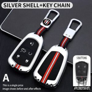 キャデラック ATS XTS XT5 XT4 CT6 XT6 CTS DTS ESV STS ELR 2014-18 3 4 5BOTTON 金属キーカバー FOB ケースシェル - 5BT-silver-ring
