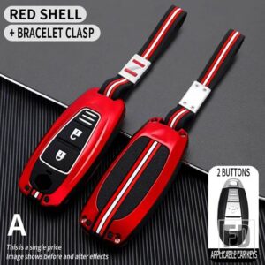 スズキ VITARA スイフトイグニスキザシ SX4 バレーノ ERTIGA サムライ S-クロスアクセサリー 2 3ボタン金属キーカバー FOB ケースシェル - 2bt -red-chain