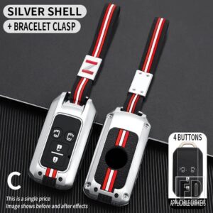 スズキ スイフトワゴン R ジムニーシエラスペーシアエルティガキーホルダーアクセサリー 2 4ボタン 金属キーカバー FOB ケースシェル - 4BT-silver-chain