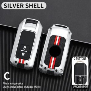 スズキ スイフトワゴン R ジムニーシエラスペーシアエルティガキーホルダーアクセサリー 2 4ボタン 金属キーカバー FOB ケースシェル - 2bt-silver-shell