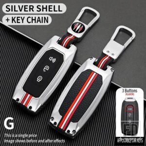 フォード テリトリー EV 3ボタン金属キーカバー FOB ケースシェルアクセサリー - G2-1-silver-ring