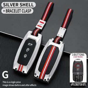 フォード テリトリー EV 3ボタン金属キーカバー FOB ケースシェルアクセサリー - G3-silver-chain