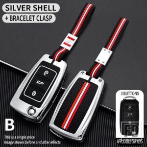 VW ティグアン パサート ポロ ゴルフ SAGITAR MK6 トゥアレグ SEAT TOURAN BORA IBIZA LEON OCTAVIA FABIA キーカバーケースシェル - silver-chian