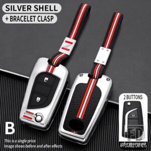 トヨタ オーリスカローラアベンシスヴァーソヤリスアイゴサイオン TC IM カムリ RAV4 FORTURNER ハイラックス金属キーカバー FOB ケースシェル - 2bt-silver-chain