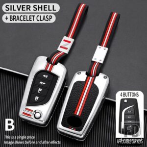 トヨタ オーリスカローラアベンシスヴァーソヤリスアイゴサイオン TC IM カムリ RAV4 FORTURNER ハイラックス金属キーカバー FOB ケースシェル - 4BT-silver-chain