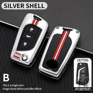 トヨタ オーリスカローラアベンシスヴァーソヤリスアイゴサイオン TC IM カムリ RAV4 FORTURNER ハイラックス金属キーカバー FOB ケースシェル - 3BT-silver-shell