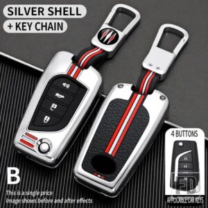 トヨタ オーリスカローラアベンシスヴァーソヤリスアイゴサイオン TC IM カムリ RAV4 FORTURNER ハイラックス金属キーカバー FOB ケースシェル - 4BT-silver-ring