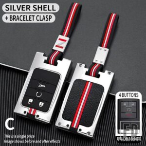 シボレー キャデラック C7 コルベット CTS ATS 28T CTSV XTS DTS SLS SRX XLS STS エスカレード金属キーカバー FOB ケースシェル - 4BT-silver-chain