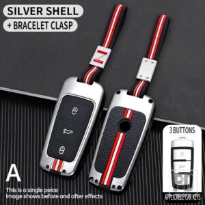 VW パサート CC 3C B5 B6 B7 B7L R36 MAOGOTAN 制御リモートアクセサリー金属キーカバー FOB ケースシェル - silver- chain