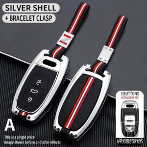 アウディ A1 A3 8V A4 B8 B9 A5 A6 C7 A7 A8 Q3 Q5 Q7 S4 S6 S7 S8 R8 TT SQ5 RS 金属キーカバー FOB ケースシェルアクセサリー - A -silver-chian