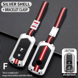 トヨタ カムリハイランダーカローラプラド RAV VIOS YARIS 小型スマートキーホルダー金属キーカバー FOB ケースシェル - 2 bt -silver-chain