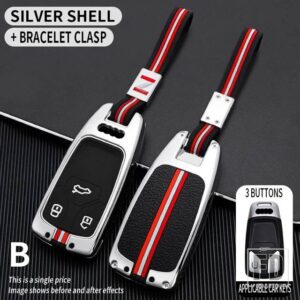 アウディ A4 A5 A4L A6 A6L S4 S5 Q3 Q5 Q7 TT 2016-20 3ボタン金属キーカバー FOB ケースシェルアクセサリー - B-silver-chian