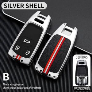 アウディ A4 A5 A4L A6 A6L S4 S5 Q3 Q5 Q7 TT 2016-20 3ボタン金属キーカバー FOB ケースシェルアクセサリー - B-silver-shell
