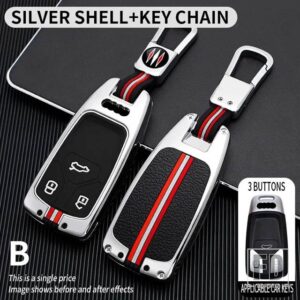 アウディ A4 A5 A4L A6 A6L S4 S5 Q3 Q5 Q7 TT 2016-20 3ボタン金属キーカバー FOB ケースシェルアクセサリー - B-silver-ring