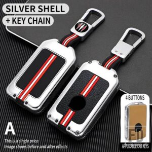 ボルボ S60 V60 S90 V90 XC40 C40 XC60 XC90 EX30 2019-24 4ボタン 金属キーカバー FOB ケースシェル - A-Silver-ring