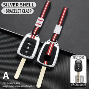 ホンダ 2 3ボタンキーケース アコード CR-V フィット XRV ヴェゼルシティジャズシビック HRV FRV 金属キーカバー FOB ケースシェル - 3bt-silver-chian