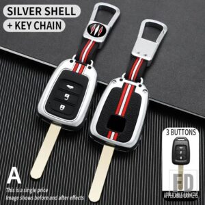 ホンダ 2 3ボタンキーケース アコード CR-V フィット XRV ヴェゼルシティジャズシビック HRV FRV 金属キーカバー FOB ケースシェル - 3BT- silver-ring