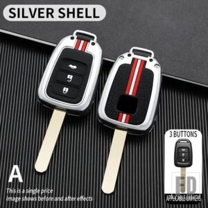 ホンダ 2 3ボタンキーケース アコード CR-V フィット XRV ヴェゼルシティジャズシビック HRV FRV 金属キーカバー FOB ケースシェル - 3BT-silver-shell