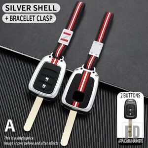 ホンダ 2 3ボタンキーケース アコード CR-V フィット XRV ヴェゼルシティジャズシビック HRV FRV 金属キーカバー FOB ケースシェル - 2bt- silver-chian