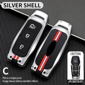 フォード フュージョンモンデオマスタング F-150 リンカーンエッジエクスプローラー MK2015 2016 アクセサリー 3ボタン金属キーカバー FOB ケー - C-silver-shell