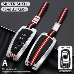 BMW 金属キーカバー FOB ケースシェルアクセサリー F 3 5/7シリーズ X3 X5 F10 F20 F30 F40 E90 E92 E93 CAS4 FEM EWS5 - 4BT-silver-chain