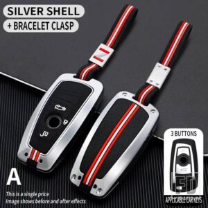 BMW 金属キーカバー FOB ケースシェルアクセサリー F 3 5/7シリーズ X3 X5 F10 F20 F30 F40 E90 E92 E93 CAS4 FEM EWS5 - 3 bt -silver-chain