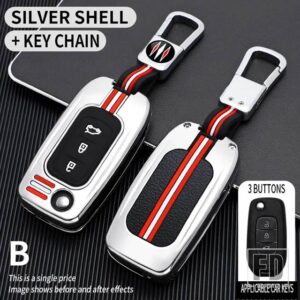 ルノー KADJAR キャプチャメガーヌ 3 シンボルローガン 2 サンデロ 2 ダチアダスター金属キーカバー FOB ケースシェルキーホルダーアクセサリー - B3-silver-ring