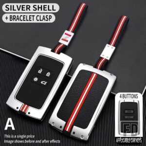 ルノー KADJAR キャプチャメガーヌ 3 シンボルローガン 2 サンデロ 2 ダチアダスター金属キーカバー FOB ケースシェルキーホルダーアクセサリー - A4-silver-chain