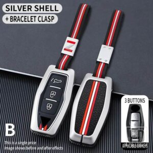 三菱 アウトランダー 2022 2023 2 3 4ボタン 金属キーカバー FOB ケースシェルキーホルダーアクセサリー - 3BT- silver-chain