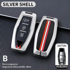 三菱 アウトランダー 2022 2023 2 3 4ボタン 金属キーカバー FOB ケースシェルキーホルダーアクセサリー - 3BT-silver-shell