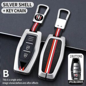 三菱 アウトランダー 2022 2023 2 3 4ボタン 金属キーカバー FOB ケースシェルキーホルダーアクセサリー - 2bt-silver-ring