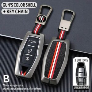 三菱 アウトランダー 2022 2023 2 3 4ボタン 金属キーカバー FOB ケースシェルキーホルダーアクセサリー - 3BT- gun-ring