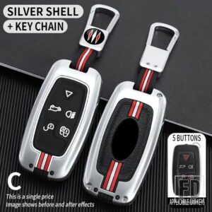 ランドローバー KEYCHIAN 4 レンジローバースポーツ LR4 ヴォーグ 2010 2011 2012 金属キーカバー FOB ケースシェルキーホルダーアクセサリー - C-silver-ring