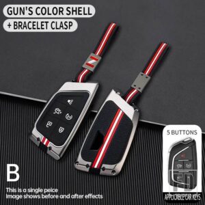 キャデラック CT5 CT4 CT6 XT5 XT6 XT4 LYRIQ エスカレード 2023 2022 2024/5ボタン金属キー FOB ケースカバーキーホルダーアクセサリー - gun-Chain