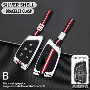 キャデラック CT5 CT4 CT6 XT5 XT6 XT4 LYRIQ エスカレード 2023 2022 2024/5ボタン金属キー FOB ケースカバーキーホルダーアクセサリー - silver- chain