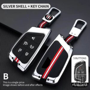 キャデラック CT5 CT4 CT6 XT5 XT6 XT4 LYRIQ エスカレード 2023 2022 2024/5ボタン金属キー FOB ケースカバーキーホルダーアクセサリー - silver- ring
