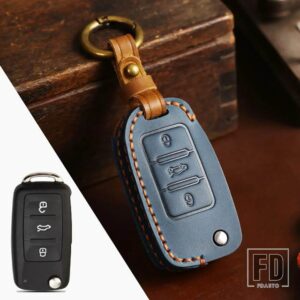 VW 革キーケースカバーシェルパサート B8 トゥーランイエティポロティグアンB5 GOLF7 ゴルフ 7 MK7 シュコダオクタヴィアシート - key D- blue