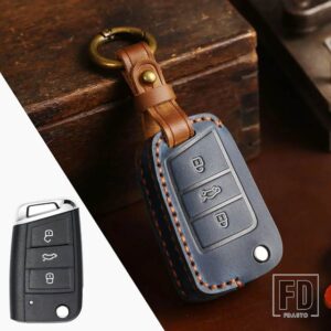 VW 革キーケースカバーシェルパサート B8 トゥーランイエティポロティグアンB5 GOLF7 ゴルフ 7 MK7 シュコダオクタヴィアシート - key B- blue