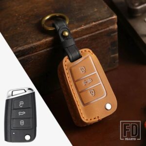VW 革キーケースカバーシェルパサート B8 トゥーランイエティポロティグアンB5 GOLF7 ゴルフ 7 MK7 シュコダオクタヴィアシート - key B-brown
