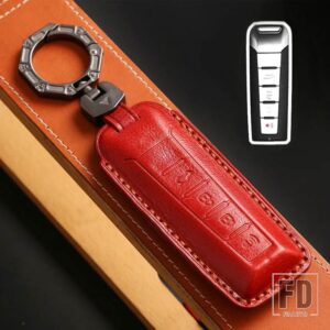 4ボタン 革キー FOB ケースカバー WEY モカコーヒー 01 タンク TANK300 VV7 VV5 DHT VV6 WEY P8 2022 2021 2023 アクセサリー - B red
