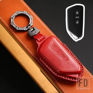 VW 革キーケースカバーシュコダオクタビア A8 シートレオン MK4 FORMENTOR TARRACO ゴルフ 8 8R MK8 ID3 ID4 ID6 CORZZ - Red