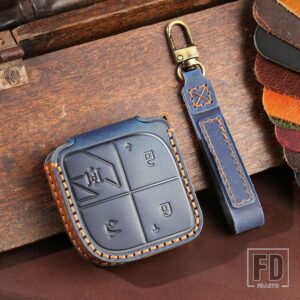 自動キーフォブ LYNKCO 用新 2023 2024 LYNK CO 08 LYNKCO カーアクセサリー 4ボタン レザーキーケースカバー - Blue