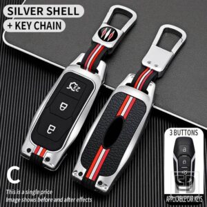フォード フュージョンフィエスタモンデオ ECOSPORT クーガエスコートエベレストレンジャー F-150 F150 アクセサリー金属キーカバー FOB ケース - C-silver-ring