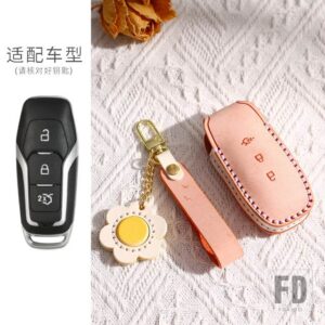フォード 3ボタンレザーキー FOB ケースカバーフュージョン F-150 エクスプローラーエッジマスタングモンデオクーカ 2013-18 - Orange