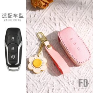フォード 3ボタンレザーキー FOB ケースカバーフュージョン F-150 エクスプローラーエッジマスタングモンデオクーカ 2013-18 - Pink