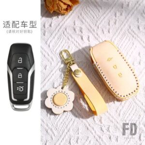 フォード 3ボタンレザーキー FOB ケースカバーフュージョン F-150 エクスプローラーエッジマスタングモンデオクーカ 2013-18 - Yellow