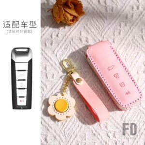 革キーケースカバー WEY コーヒー 01 タンク TANK300 VV5 VV6 VV7 2022 2021 リモートキーホルダーキーレスインテリアアクセサリー - Pink