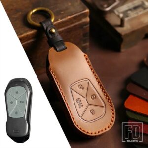 キーフォブアクセサリー XPENG XIAOPENG P5 P7 G9 G3I 2020-23 4ボタン 革キーケースカバーシェル - B Brown